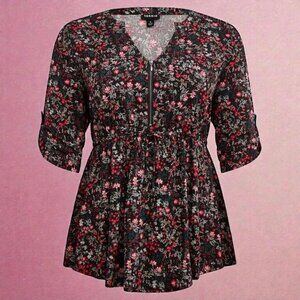 Torrid Babydoll Stretch Challis Zip-Front Tunic Top Dark Romantic Ethereal 2X